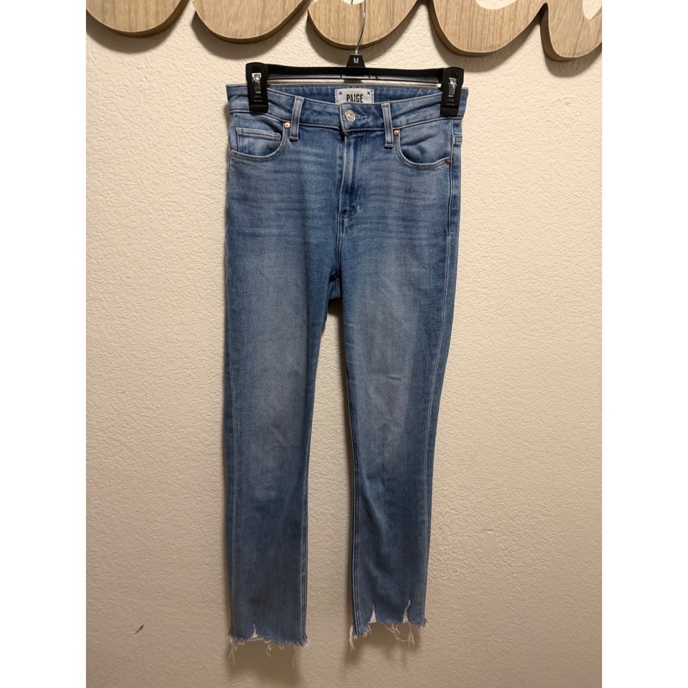 PAIGE Hoxton Straight Raw Hem Jeans Medium Wash Blue Size 25